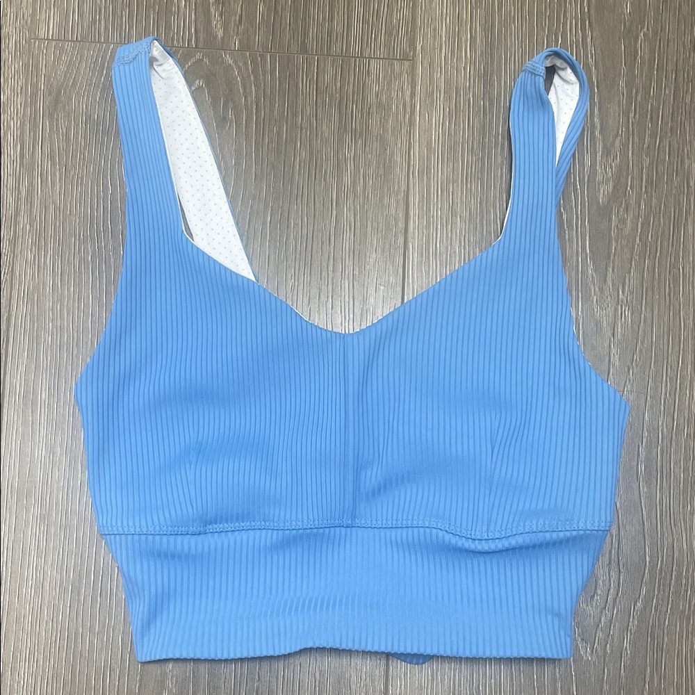 Carbon 38 Blue Ribbed Crossback Crop Top/Bra Size Small